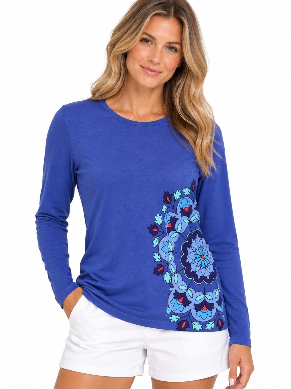 Coolibar women's long-sleeve sun protection shirt size Large blue